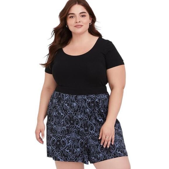 Torrid Plus Size 4X Romper Harry Potter Black‎ Blue Hogwarts Crest Damask 924 - Picture 1 of 16
